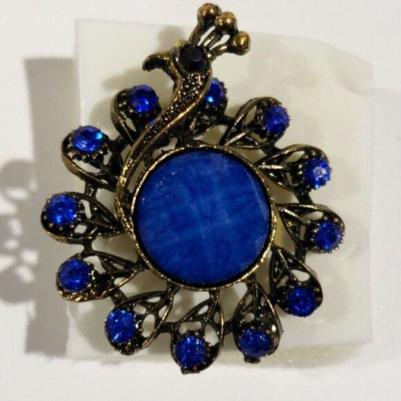 Vintage Peacock Ring – Blue Gemstones & Center Stone – Adjustable Women Jewelry - Picture 5 of 10